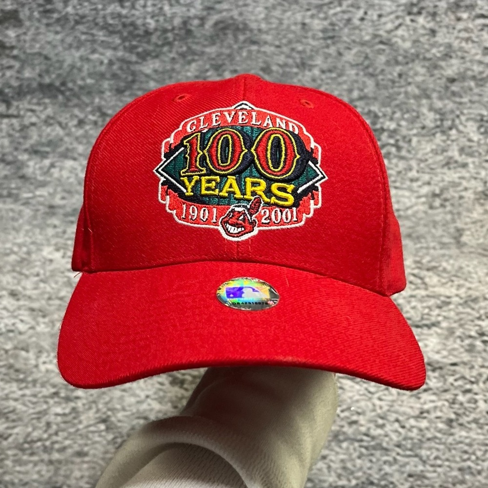 Vintage Cleveland Indians 100 Years Hat Red Adjustable MLB 2001 Adjustable - NEW